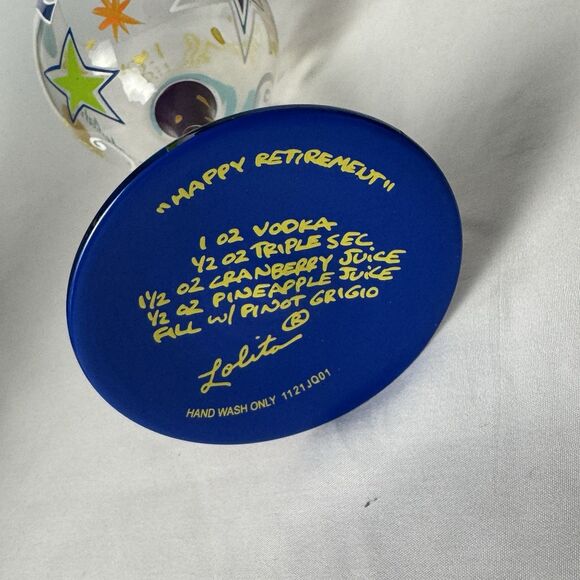 Lolita Hand Painted Wine Glass 15 oz Happy Retirement with Original Box - Picture 6 of 10